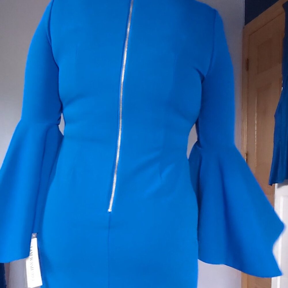 Curvy Cobalt Blue dress w/ robust tiered bell sleeves - Picture 5 of 5